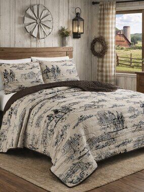 Country Western Bedspread 3 Piece Cowboys Quilted Bedding Set Queen & King